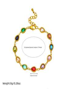 1pc Geometric Pattern Colorful Gemstone Teardrop, Oval, Square Decor Chain Stainless Steel Bracelet For Women - Geometry - View 11