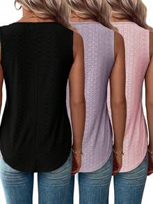 Women's Loose V-Neck Openwork Jacquard Multi-Piece Set Top - Multicolor - View 3