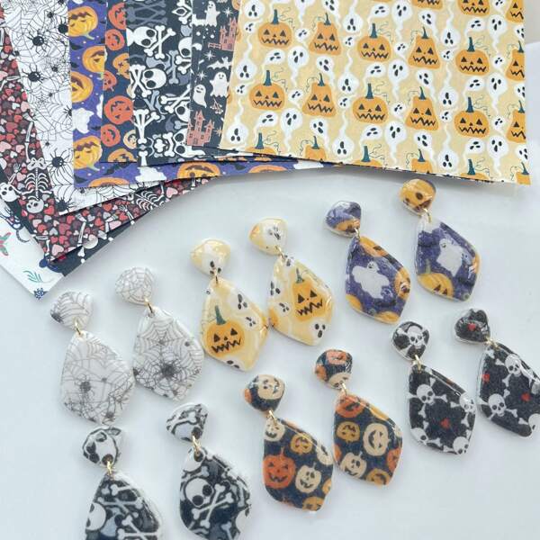 Halloween Series Soft Pottery Special Watercolor Transfer Paper DIY Earrings Jewelry Coloring Stickers Polymer Clay Tools