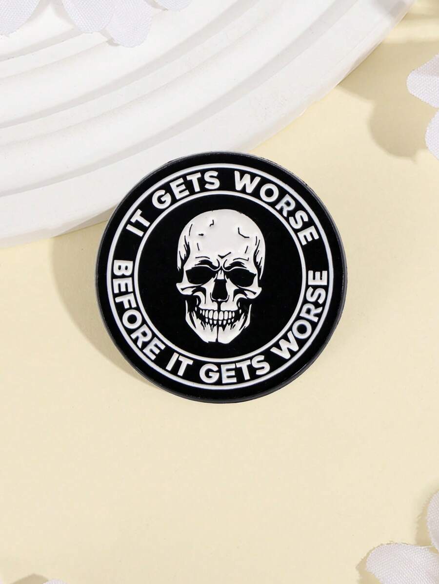 1PC Skull Quotes Enamel Pin Badges Brooches For Girl Lapel Pin Jewelry Accessories Brooches Badges For Briefcase Gift - Black and White - View 1