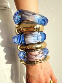 Bracciale a Bangle asimmetrico in metallo e resina con geometria, gioiello vintage spesso e oversize, accessorio di moda estiva per donne