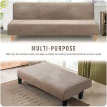 Armless Sofa Bed Cover Stretch Futon Slipcover Velvet Full Folding Sofa Couch Futon Furniture Slipcover Protector For Home Living Room - Mocha Brown - View 3