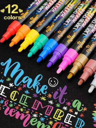 12pcs/Set Washable & Wet Erasable Liquid Chalk Markers In PVC Box, Suitable For Blackboard, Chalkboard Signs, Whiteboards, LED Glass Windows, Car Windows, Fluorescent Advertising Chalk Pens Back To School