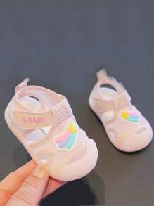 1 Pair Fashion Cute Rainbow Sandals For Toddlers 1-3 Years Old, Spring/Summer Indoor/Outdoor Wear, Breathable Mesh Design, Non-Slip Soft Bottom, Thick Sole, Durable Toe Protection, Low-Top, Magic Tape Closure Casual Sport Shoes