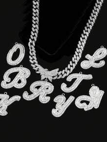 Silvery Women Necklaces - A-Z Initial Butterfly Pendant Necklace & Bracelet Set, Personalized Cuban Link Jewelry For Women, Rhombus Cuban Link Chain, Cursive Letter Jewelry Gift