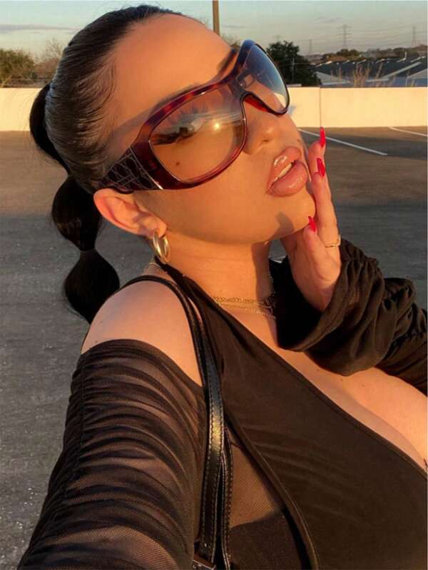 1 pieza Gafas de moda envolventes de gran tamaño, diseño retro personalizado del estilo Y2K unisex elegante adecuado para uso diario, vacaciones y viajes