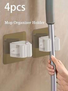 1/4/8pcs Mop Storage Rack With Hooks, Wall Mounted Mop Holder Bathroom Organizer, Plastic Broom Storage Hanger For Bedroom, Garden, Bathroom, Home, Dorm Space Saving
