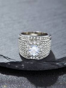 1PC Fashion Luxury Men Rings Silver Color Zirconia Stone Finger Ring For Women Men Wedding Band Party Jewelry Accessories - Ring - View 2