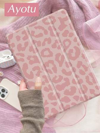 Ayotu 粉色豹纹 iPad 10.2 保护壳，兼容 iPad 9/8 (2021/2020)，兼容三星 Tab A8 10.5，兼容华为 MatePad 10.4 - 磁性自动唤醒/睡眠，手写笔支架，轻巧