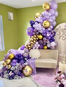 130 pièces Kit de guirlande de ballons violets, décoration de ballons violets et dorés pour l'anniversaire des femmes, la baby shower, les mariages, la décoration de retour à l'école