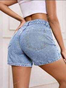 Pantalones cortos de mezclilla de talle alto versátiles para mujer, lavado retro, estilo suelto, de largo hasta la rodilla, shorts casuales de moda vintage para el verano