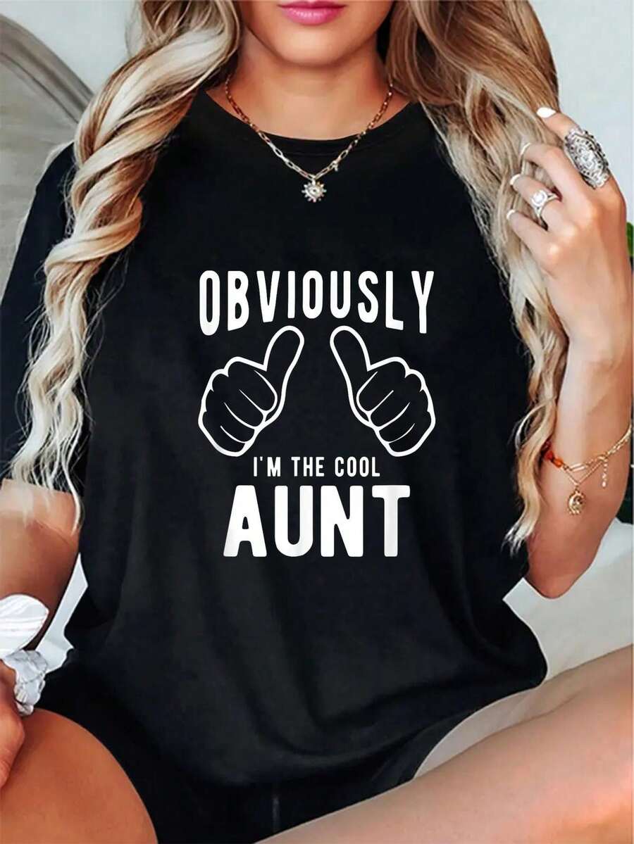 100% Cotton Funny Aunt Gifts From Niece Nephew, Obviously Cool Aunt T-Shirt - Black - View 1
