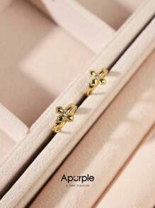 Apurple Pendientes tipo botón con cruz y círculo de circonita, joyería elegante y versátil con estilo retro para mujeres