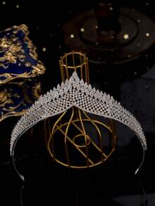 1件银色多功能新娘皇冠头饰，镶嵌水钻，情人节配饰