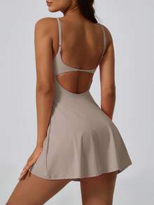 NcmRyu 1 Conjunto de Vestido Deportivo Asimétrico con Forro Antirreflectante para Mujer, Verano - Caqui - Ver 3