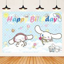 Telón de fondo decorativo de Sanrio, tela con tema de dibujos animados lindos - Hello Kitty, My Melody, Kuromi, Cinnamoroll, Pochacco, adecuado para fiestas, fotografía, interior/exterior, decoración del hogar