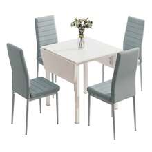 Dining Table And Set Of 4 Chairs, White Drop Leaf Kitchen Table With Grey PU Leather High Back Chair - White Table & 4 Grey Chairs - View 12
