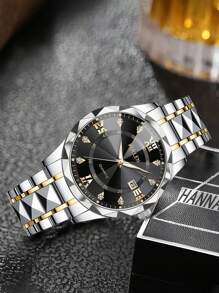 Reloj de cuarzo casual y de negocios para hombres con calendario, con correa de acero inoxidable. Adecuado para decoración de la vida diaria y regalos navideños.