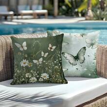 4pcs Green Butterfly Floral Print Throw Pillow Covers [No Pillow Insert], 17.7*17.7in(45*45cm), [Single-Sided Print] Farmhouse Style Polyester Cushion Covers For Sofa, Bed, Living Room, Bedroom, Car, Office, Hotel Decor, Perfect Gift For Family And Friends, For All Seasons - Multicolor - View 3