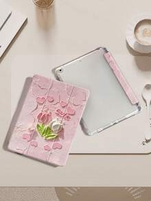 调色刀郁金香纹理 iPad 保护壳，兼容 iPad (A16) 第 11 代 11 英寸 2025、Apple iPad Air 11(2025)，适用于 iPad 第 10 代 10.9 英寸 2022 保护壳，带笔架、三折支架保护套、自动唤醒/睡眠功能，是返校、情人节、节假日的可爱礼物 - 彩色 - 查看 4