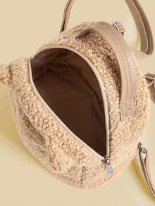 1pc Fluffy Kitten Embroidered Cartoon Cute Faux Fur Mini Backpack - Backpack - View 5