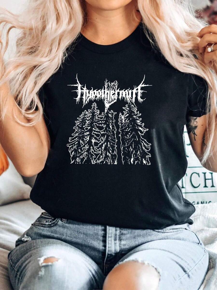 180g Pure Cotton HYPOTHERMIA T-Shirt Dsbm Abyssic Hate Kall Apati Happy Days Nyktalgia Lantlos Homme Soft Comfortable Top For Everyday Wear Stretched Fashion Streetwear For Women Designer Clothes Breathable Slightly Print Round Neck Short Sleeve Summer Unisex Graphic Versatile Casual Stylish - 黑色 - 查看 1