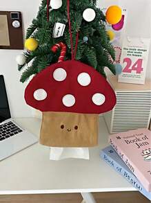 One Piece Cute Mushroom Diamond-Free Tissue Box, High Quality Creative Tissue Box, Wall Mounted Toilet Paper Holder, Decorative Hanging Bag, Send Hooks