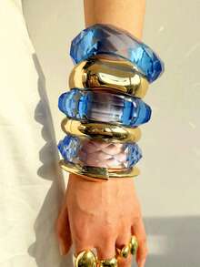 Bracciale a Bangle asimmetrico in metallo e resina con geometria, gioiello vintage spesso e oversize, accessorio di moda estiva per donne