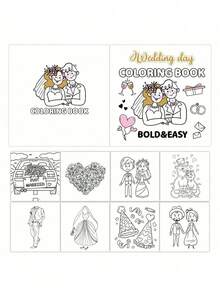 1pc Adult Coloring Book, 40 Pages Wedding Coloring Book With Cartoon Happy Newlywed Couple, 21*21cm Size, Simple Doodle Coloring Book Suitable For Couples, Men, Women, Gifts For Wedding, Birthday, Holidays, Christmas,Back To School - Multicolor - View 3