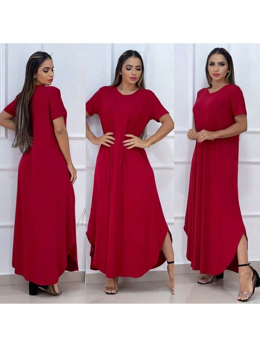 Women's Long Sarouel Dress With Viscose Lycra Sleeves Women's Clothing / Midi Dress / Dresses - 紅色 - 查看 1