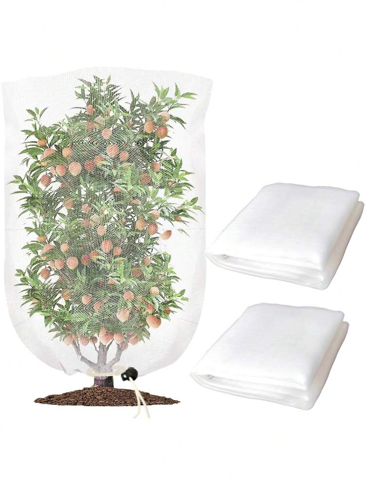 5pcs/3pcs Large Fruit Tree Net Bags With Drawstring, Garden Plant Protective Cover, Suitable For Tomato Netting, Garden Plant Barrier, Also For Vegetables, Fruits, Flowers Net Bags (50cm) - White - View 1