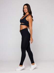 LOT FITNESS Women's Gym Set Polyamide Premium Women's Top Curved Base And Basic Leggings Essential Collection - màu đen - Xem 3
