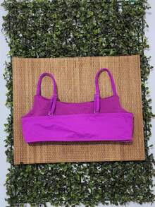 Bikini Top Simple Bandeau Thin Straps With Removable Pads And Separate Polyamide Adjuster - Purple - View 2