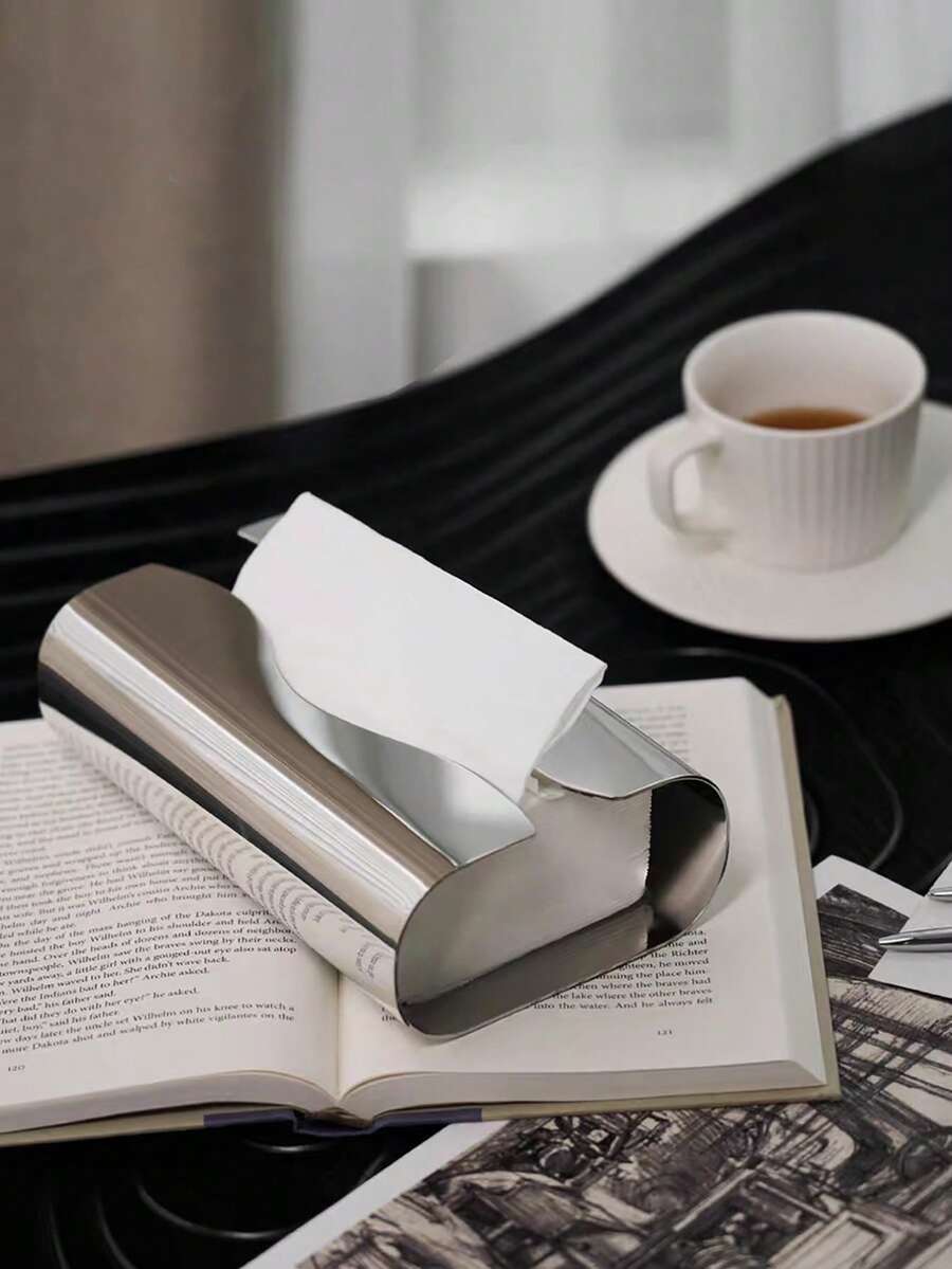 1pc Light Luxury Style Super Mirror Stainless Steel Tissue Box, Home Living Room Creative Paper Box, Desktop Tissue Box - Silver - View 1