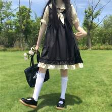 1pc Sweet Lolita Style Peter Pan Collar Bowknot Splicing High Waist Slimming Dress, Suitable For Holidays, Parties, Performance, Valentine's Day Gift And Daily Wear Halloween