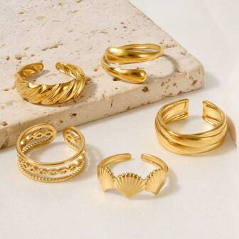 Minimalist Stainless Steel Adjustable Open Ring, Women's Fashion Daily Wear, 18K Gold Plated PVD Coated