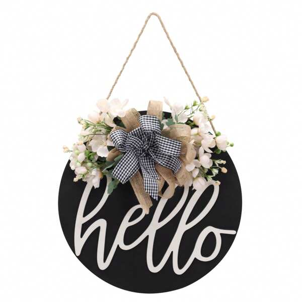 Cartel de madera redondo con la palabra "Hola", decoración rústica de porche y entrada, decoración colgante de primavera