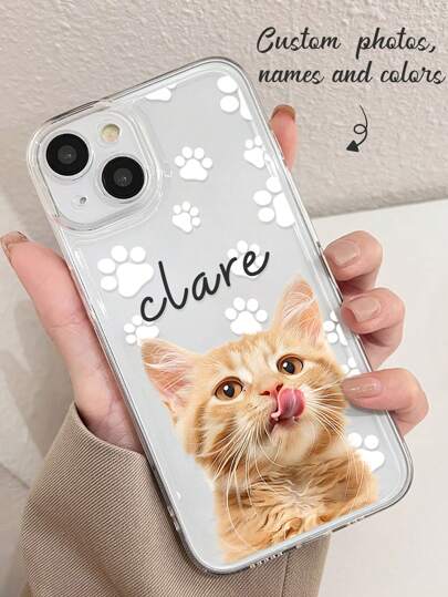 1pc Customized Personal Pet Youth Photo Clear Phone Case With Dog Paw Print Name Short Phrase Design Phone Protective Cover For Smartphones (/ A/S Series),Stylish,Colorful,Vintage,Cute,Contracted,Funny,Custom,Personalized,Unique,Customized,Ideal Gifts For Him,Ideal Gifts For Her,Boyfriend,Girlfriend,Family,Friends,Grandparents,Couple,For Anniversaries,For Birthdays,For Anniversaries,For Birthdays,For Graduation,For Weddings,For Prom,For Mother's Day,For Father's Day