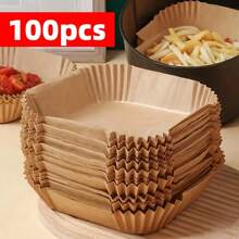 100 pièces de papier sulfurisé antiadhésif pour friteuse à air - papier sulfurisé brun pour cuisson, rôtissage et micro-ondes - nettoyage facile, cuisson plus saine, convient pour la maison et la cuisine commerciale, accessoire pour friteuse à air
