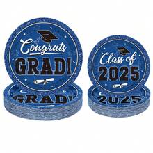 10/20/40pcs,Graduation Plates And Napkins 2025, Blue Graduation Paper Plates Class Of 2025, Disposable Blue Plate And Napkins Party Supplies Decorations Class Of 2025,Graduation Season Theme Party Decorative Disposable Tableware - Blue - View 17