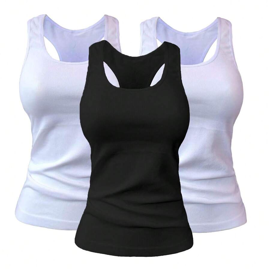 Playera Básica Tirantes Anchos Dama Unitalla Set 3 Pzs Casual - Blanco - Ver 1