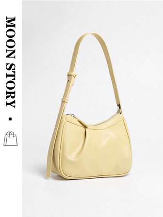 Women's Casual Shoulder Bag, Fashionable Crinkle Cloud Design Underarm Bag, Versatile Crossbody Tote Bag, Spacious, Spring/Summer, Fashionable Butter Yellow Bag For Women