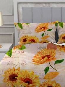 Conjunto de capa de edredom com estampa floral de girassol vintage, 2/3 peças, capa de edredom queen size, com 1 capa de edredom e 1 a 2 fronhas, colcha king size, lençol, poliéster macio e agradável à pele, lavável à máquina e a seco. Adequado para decoração de casa e quarto, disponível em diversos tamanhos, como solteiro e casal. É um ótimo presente de aniversário.