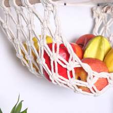 1 Stück handgefertigte gehäkelte Obstnetztasche, Baumwollseil Hängekorb für Küchendekoration, Obst- und Gemüseaufbewahrung, inklusive 4 Aufhängehaken
