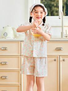 mini bala Bộ đồ ngủ thoáng khí thân thiện với làn da cho bé gái mùa hè mới mặc ở nhà dễ thương - Tông màu đỏ và xanh lá cây - Xem 2