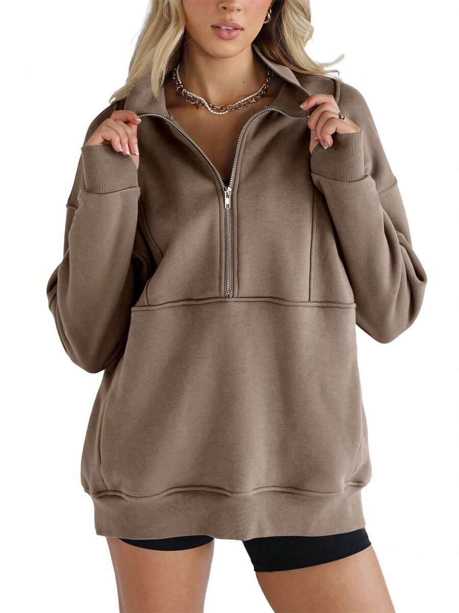 Fisoew Women's Half Zip Fleece Pullover | Oversized Stand Collar Sweatshirt W/ Thumb Holes & Pockets | Y2K Streetwear, Winter Cozy Loungewear, Casual Long Sleeve Tops