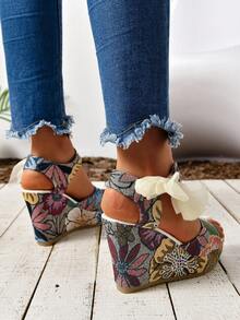 Women's Platform Sandals, Bohemian Style Wedge Sandals, Suede Casual Shoes, Vacation Style, Thick Sole Design Wedge Sandals, Fashion Versatile Platform Shoes, Waterside Casual Shoes, Style - Grey - View 6