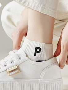 4/8 Pairs Assorted Color Casual Breathable Striped Letter Pattern Short Ankle Socks For Women, Fashion & Versatile, Soft And Comfortable Sports Socks For Spring/Summer - Multicolor - View 5