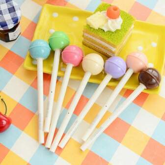 5pcs Assorted Candy Color Lollipop Shaped Gel Pens, Multi Colors Available, Fine Tip Rollerball For Smooth Writing (Random Color) Back To School