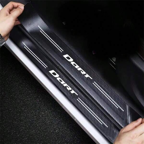 Calcomanía de película antirayones para el umbral de la puerta del automóvil, el guardabarros y el maletero trasero con diseño de fibra de carbono y logotipo Dodge Dart para decoración